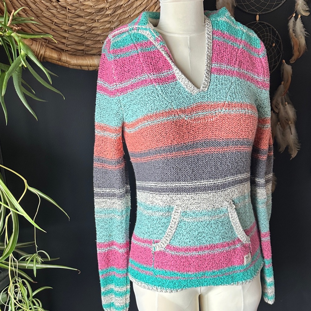 TNA Colorful Striped V-Neck Poncho Style Sweater